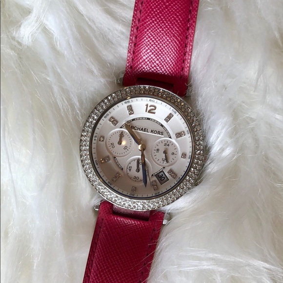 Michael Kors Parker Chronograph Pink Leather Watch - Picture 2 of 6